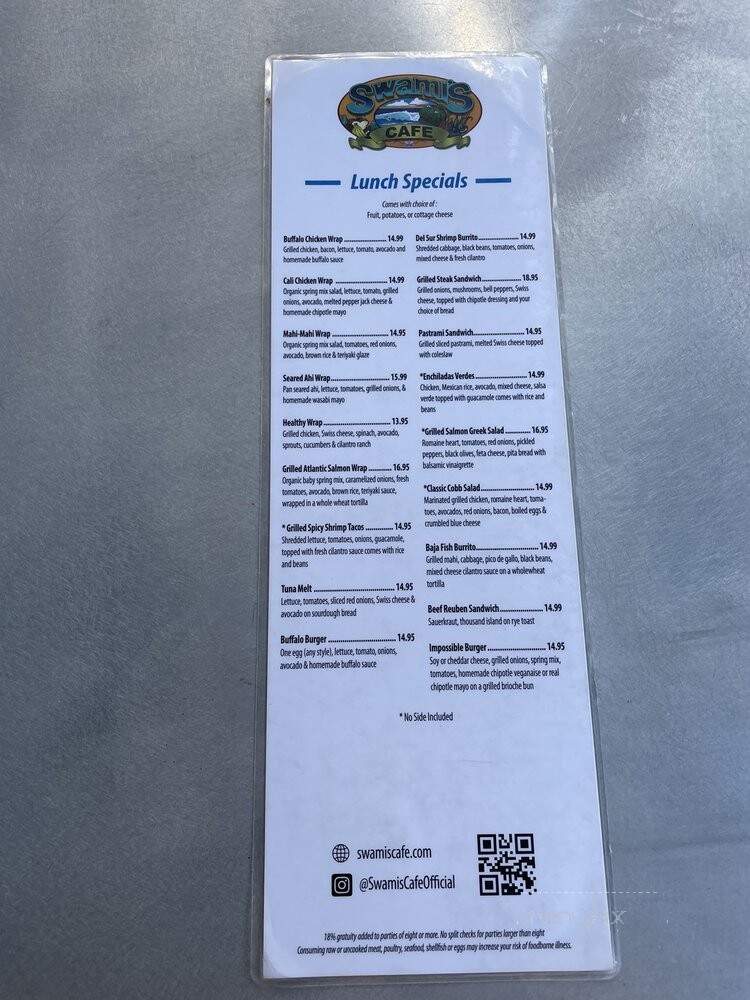 Swami's Cafe Del Sur - San Diego, CA menu_pic