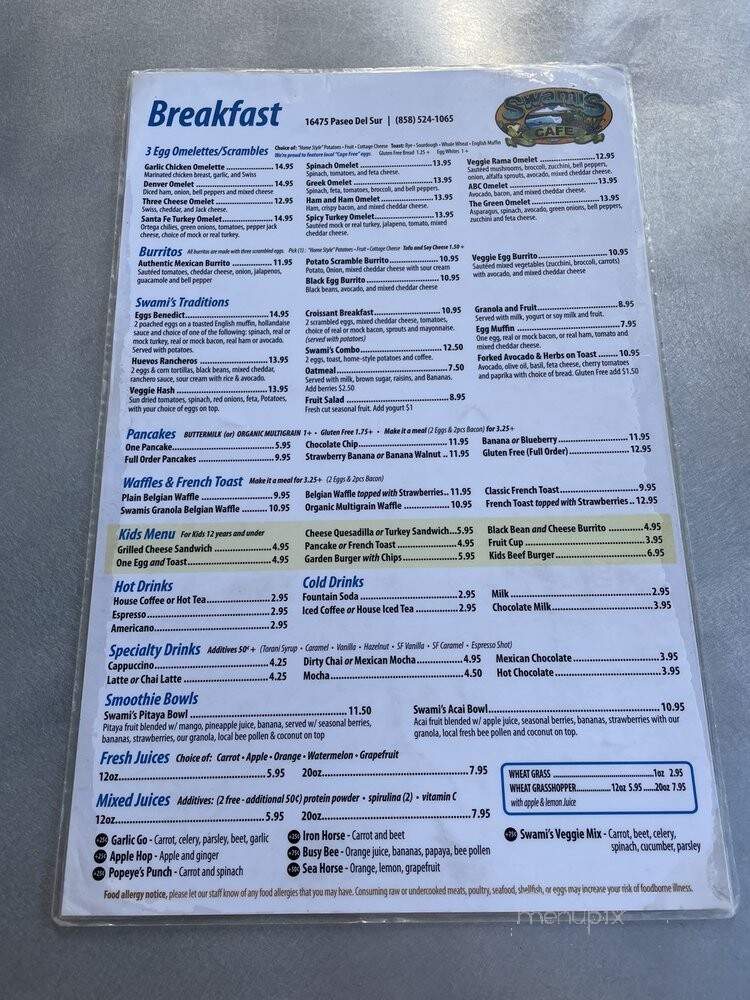 Swami's Cafe Del Sur - San Diego, CA menu_pic