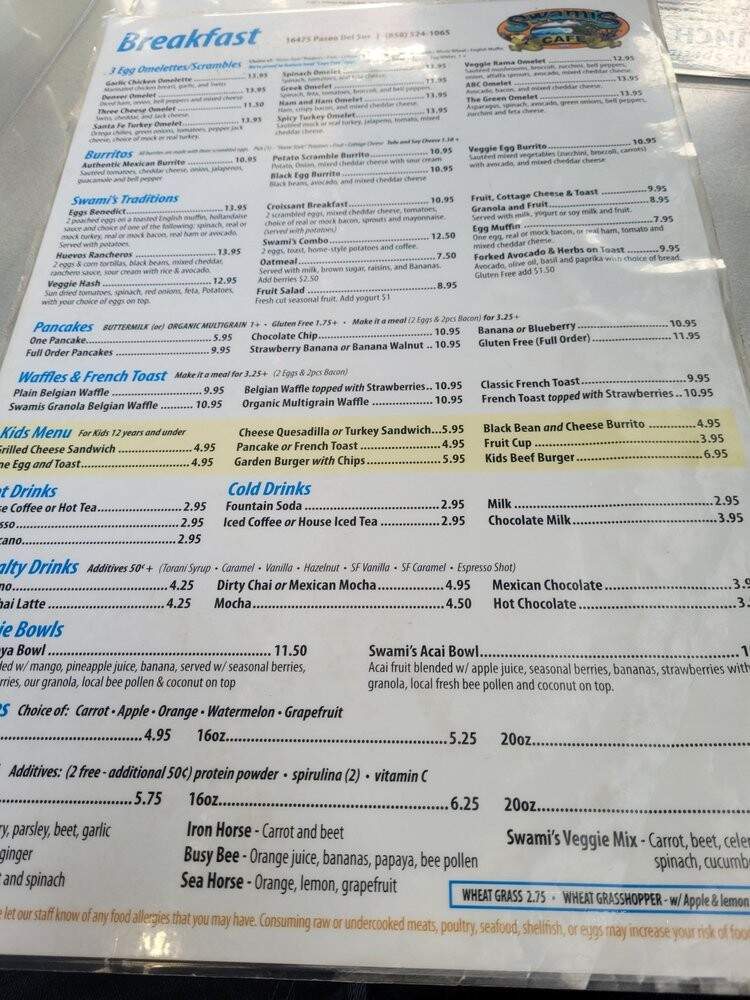 Swami's Cafe Del Sur - San Diego, CA menu_pic