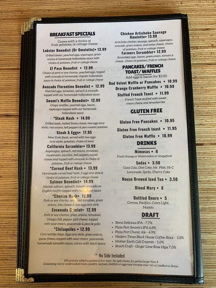 Swami's Cafe Del Sur - San Diego, CA menu_pic