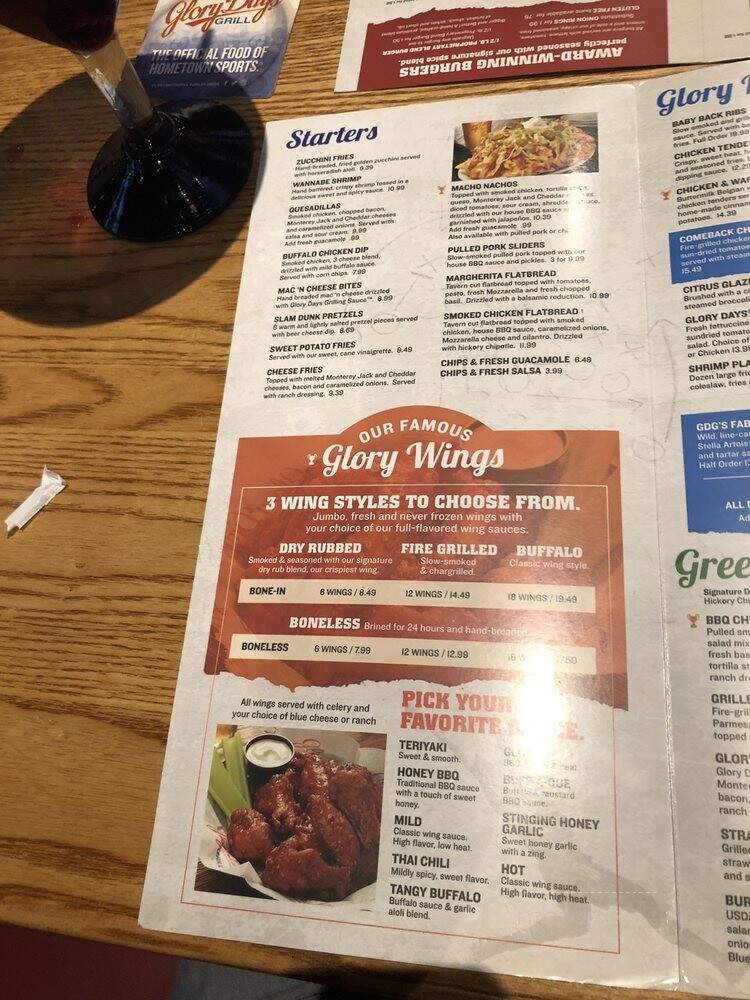 Glory Days Grill - Tallahassee, FL menu_pic