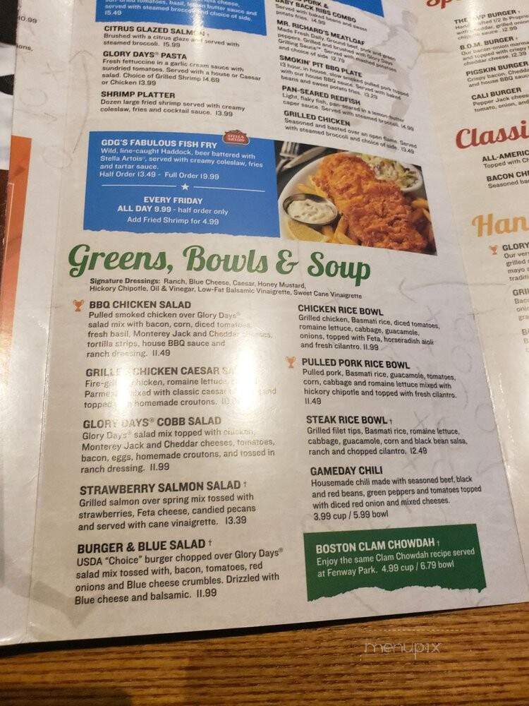 Glory Days Grill - Tallahassee, FL menu_pic