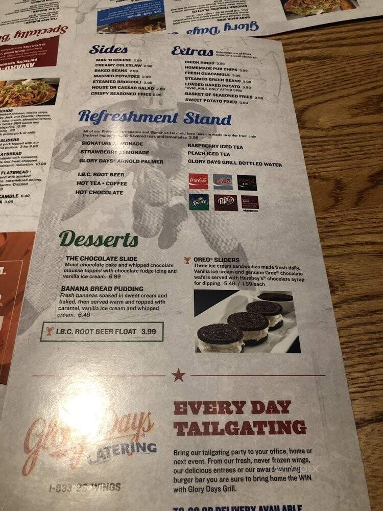 Glory Days Grill - Tallahassee, FL menu_pic