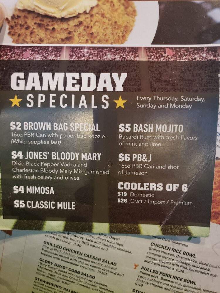 Glory Days Grill - Tallahassee, FL menu_pic