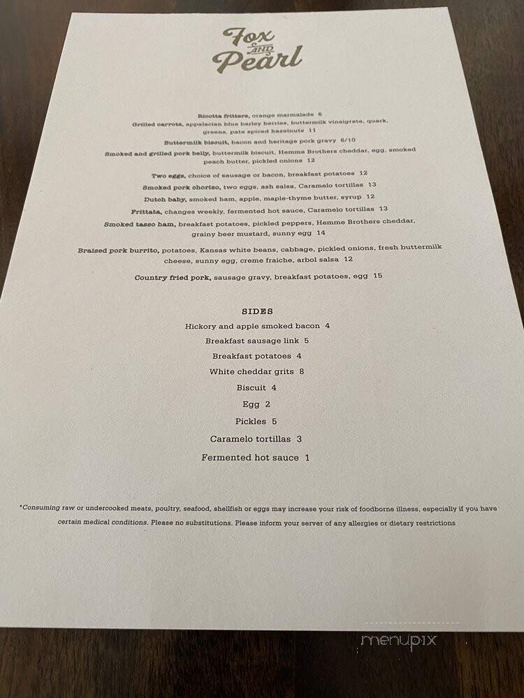 Fox and Pearl - Kansas City, MO menu_pic