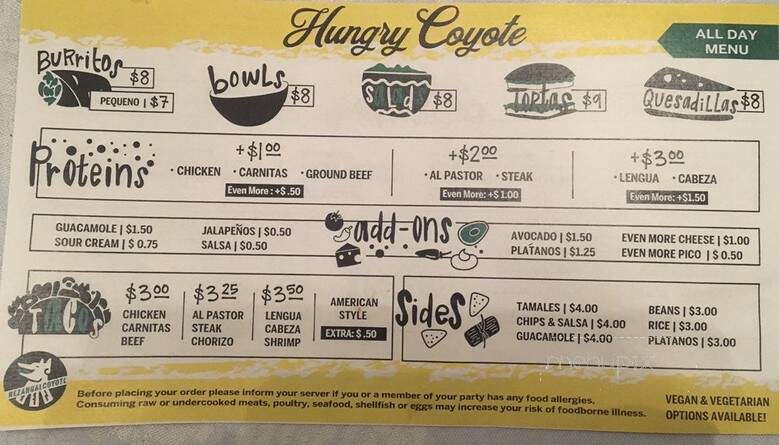 Hungry Coyote - Needham, MA menu_pic