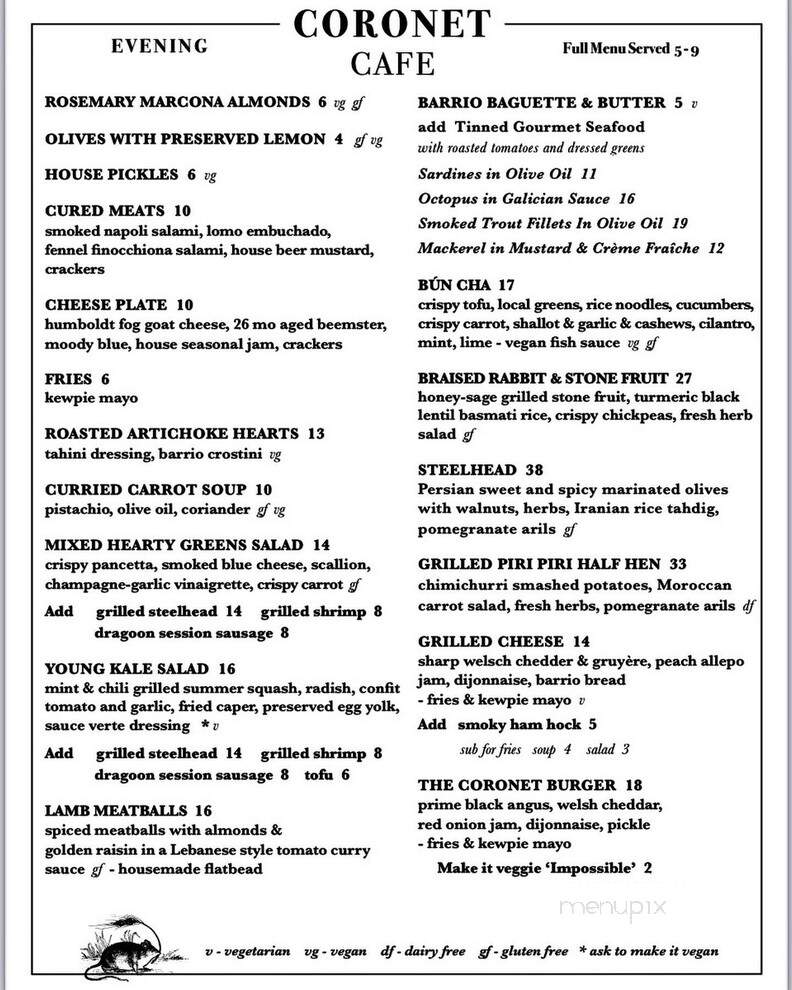 The Coronet - Tucson, AZ menu_pic