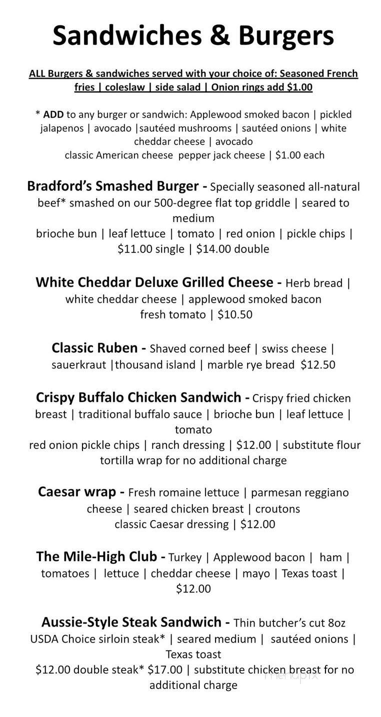 Bradford's Grub & Grog - Berthoud, CO menu_pic
