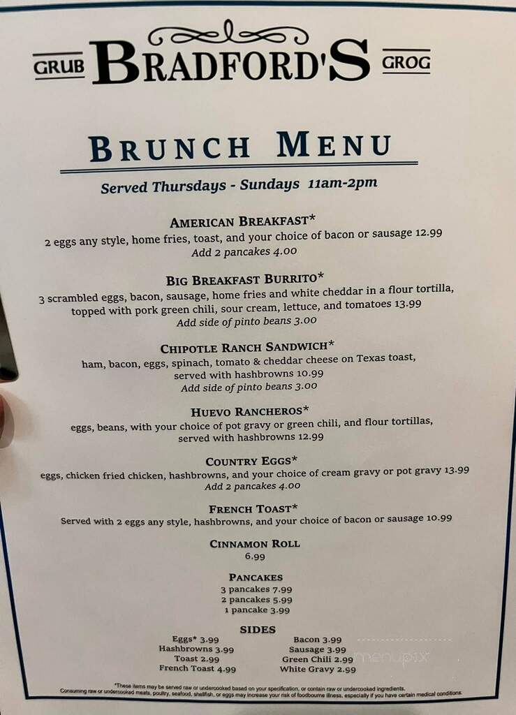 Bradford's Grub & Grog - Berthoud, CO menu_pic