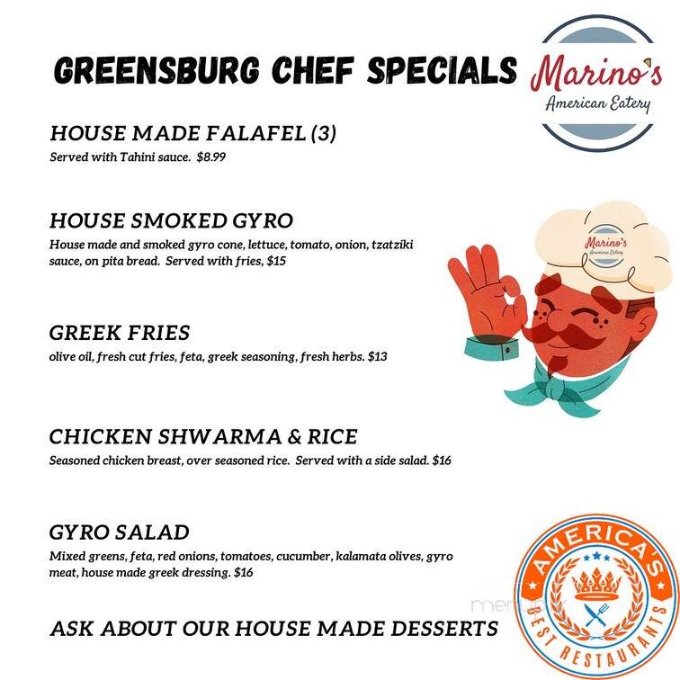 Marino's American Eatery - Greensburg, PA menu_pic