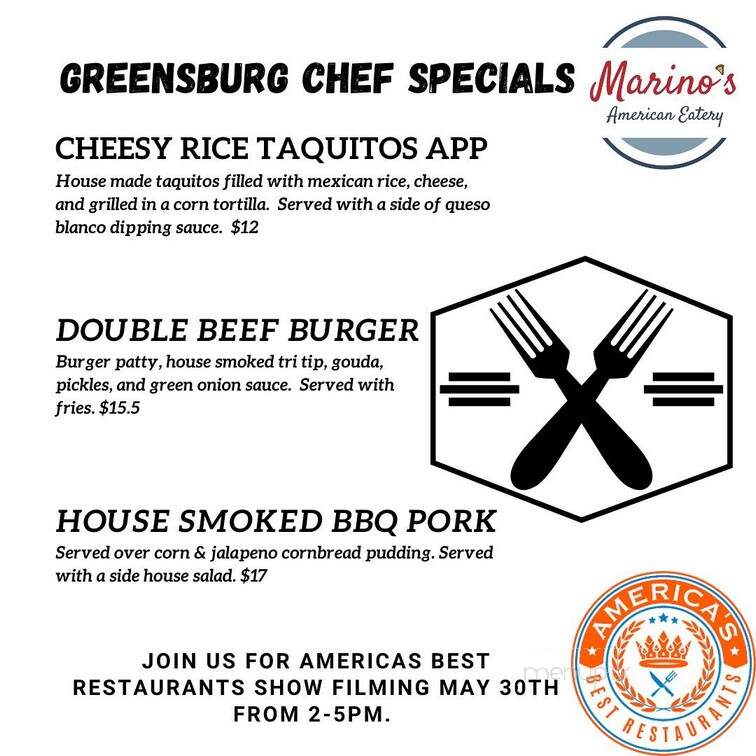 Marino's American Eatery - Greensburg, PA menu_pic