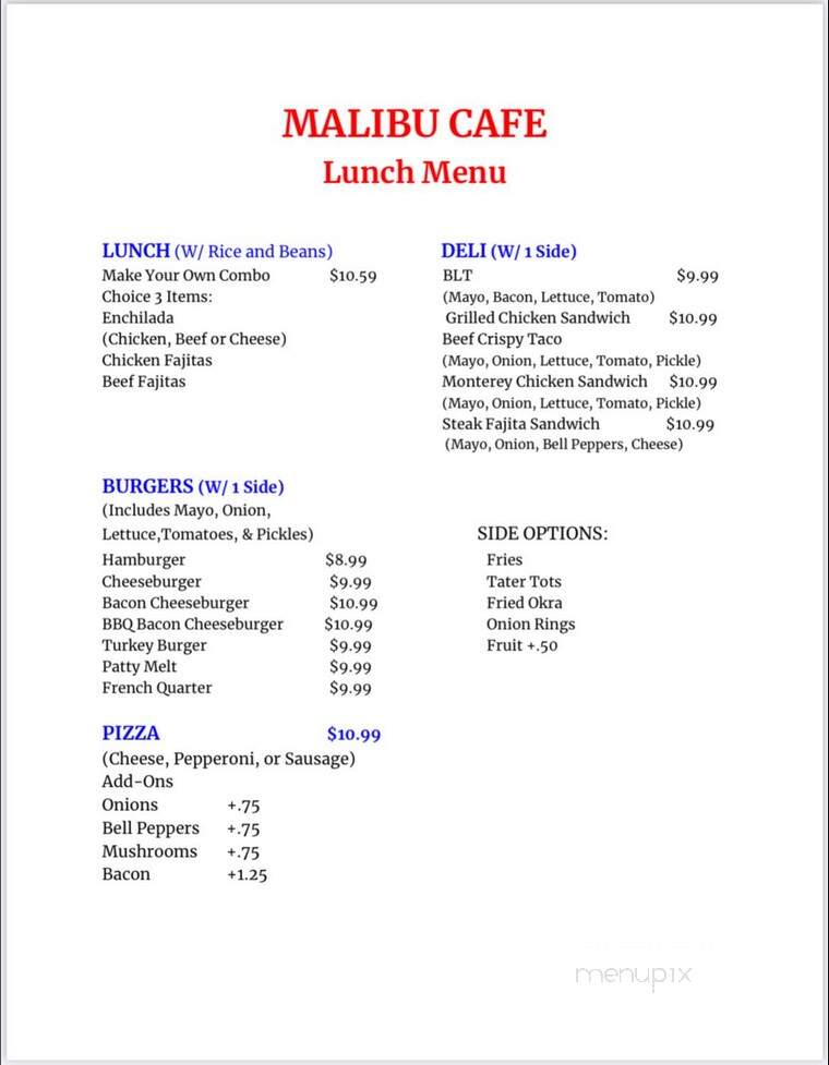 Malibu Cafe - Little Rock, AR menu_pic