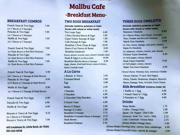Malibu Cafe - Little Rock, AR menu_pic