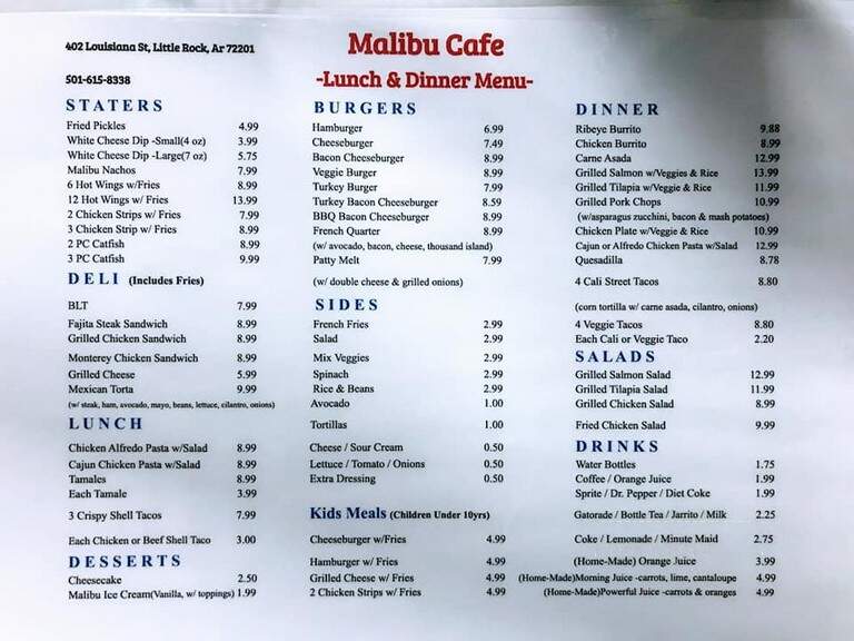 Malibu Cafe - Little Rock, AR menu_pic