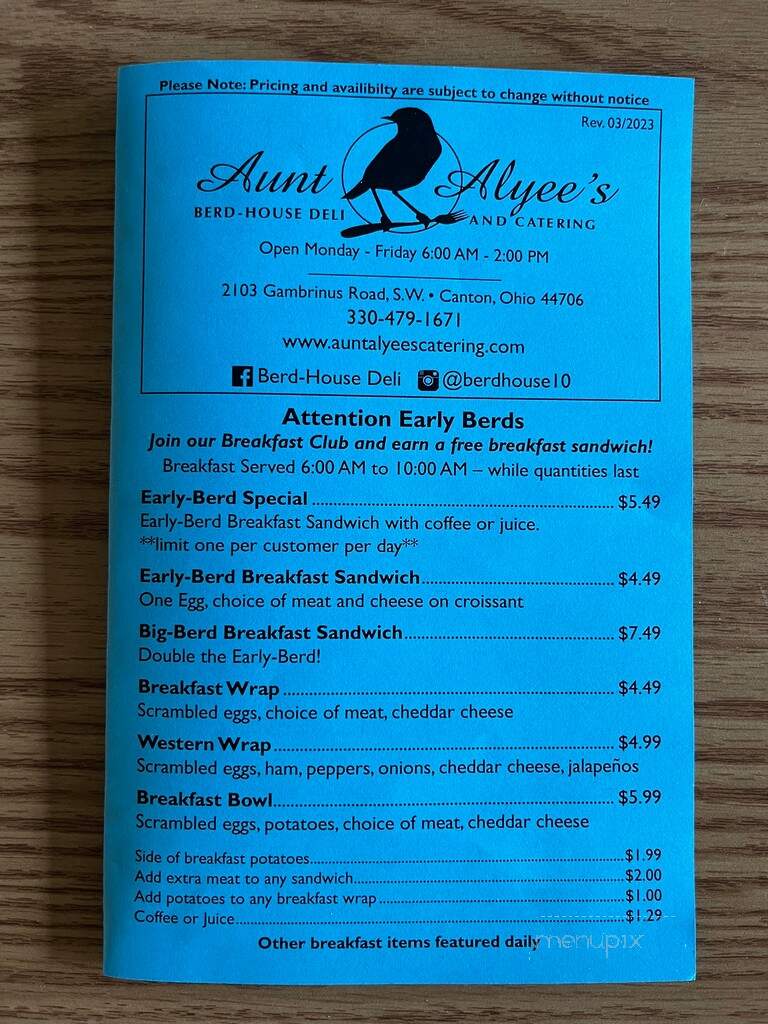 Aunt Alyee's Berd-House Deli and Catering - Canton, OH