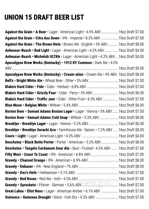 Union 15 - Louisville, KY menu_pic