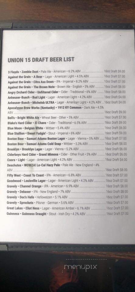 Union 15 - Louisville, KY menu_pic