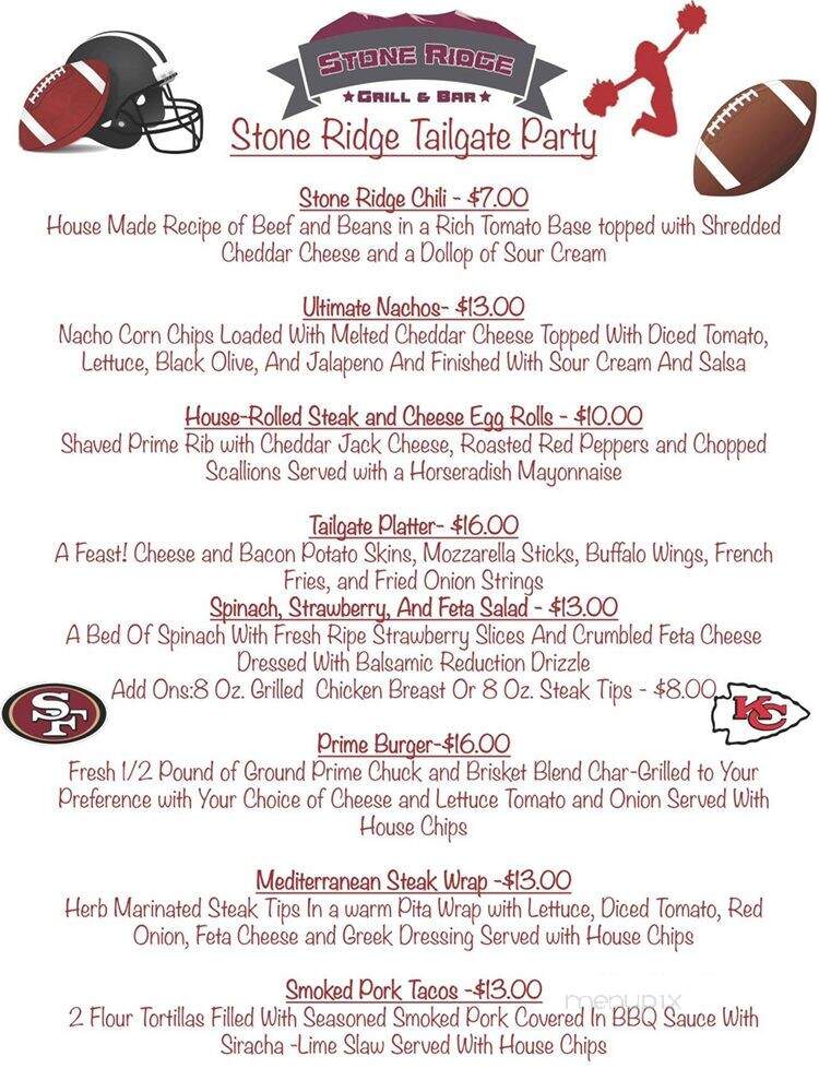 Stone Ridge Grill & Bar - Plainville, MA menu_pic