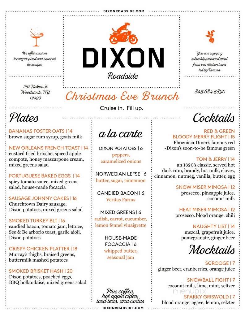 Dixon Roadside - Woodstock, NY menu_pic