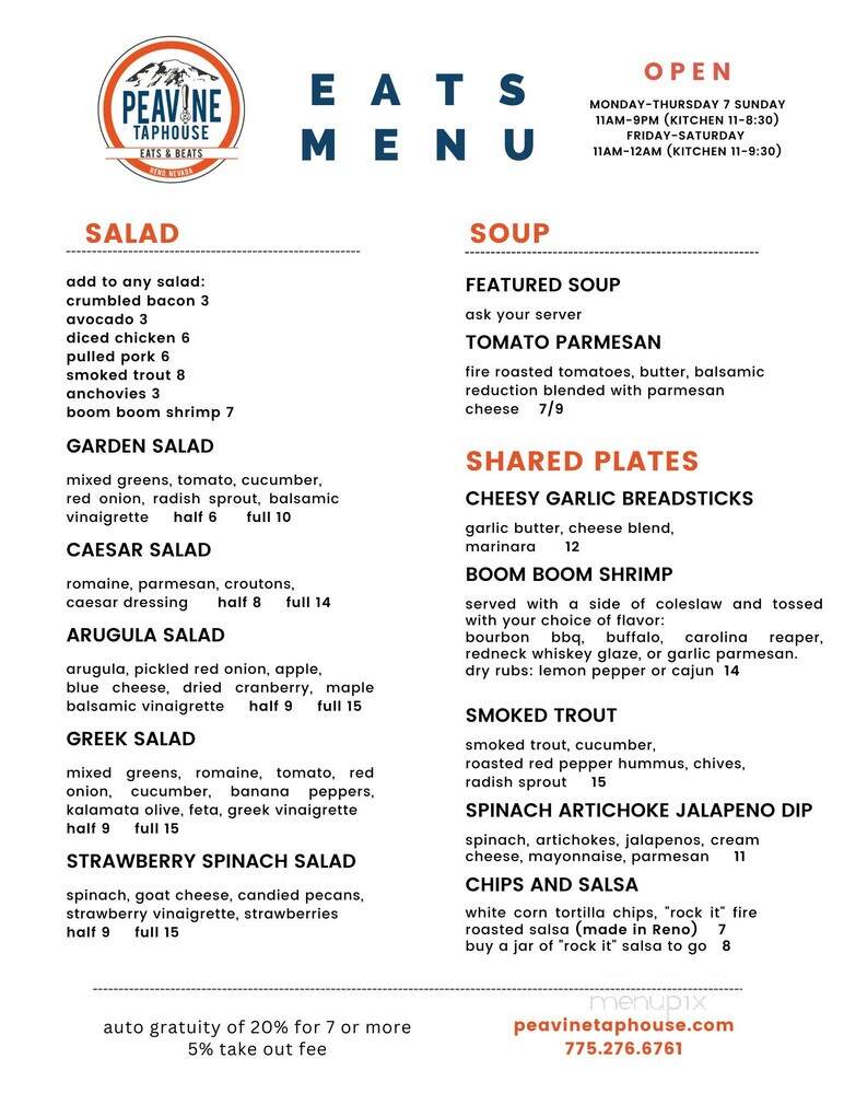 Peavine Taphouse Eats And Beats - Reno, NV menu_pic