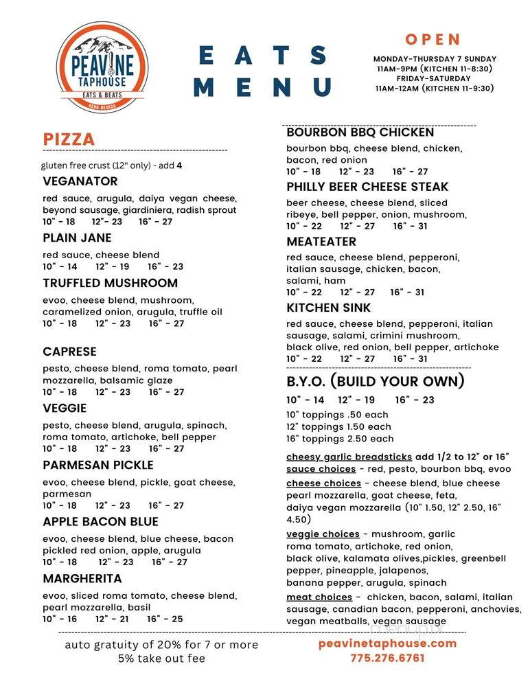 Peavine Taphouse Eats And Beats - Reno, NV menu_pic