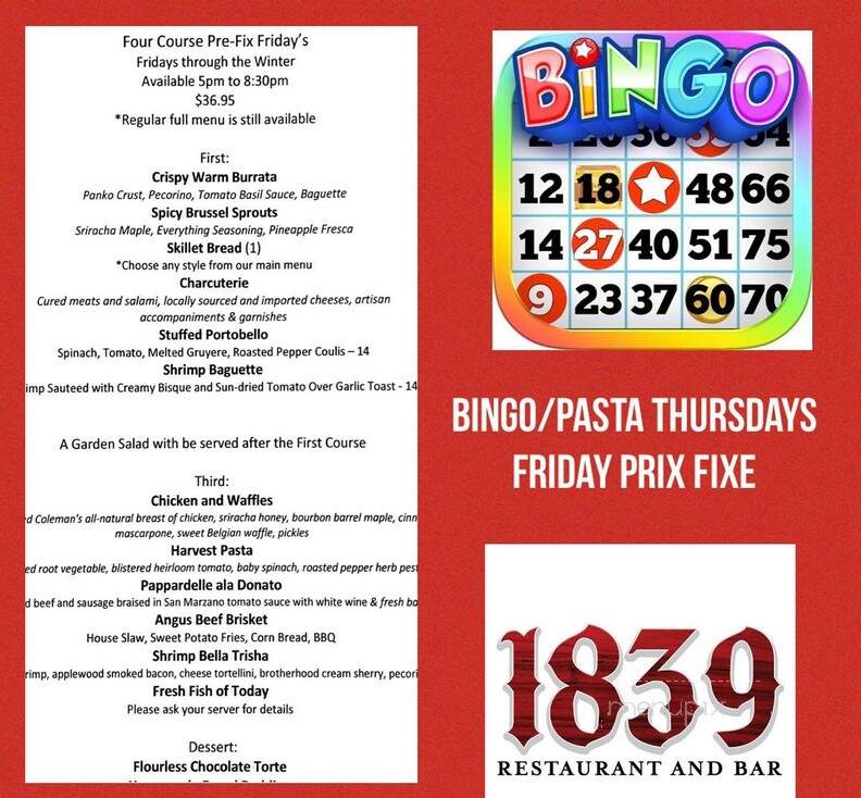 1839 Restaurant & Bar - Washingtonville, NY menu_pic