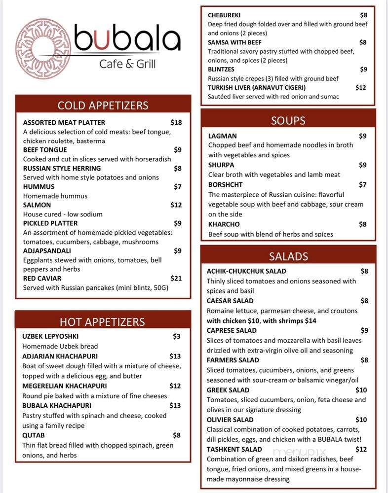 Bubala Cafe & Grill - Dallas, TX menu_pic