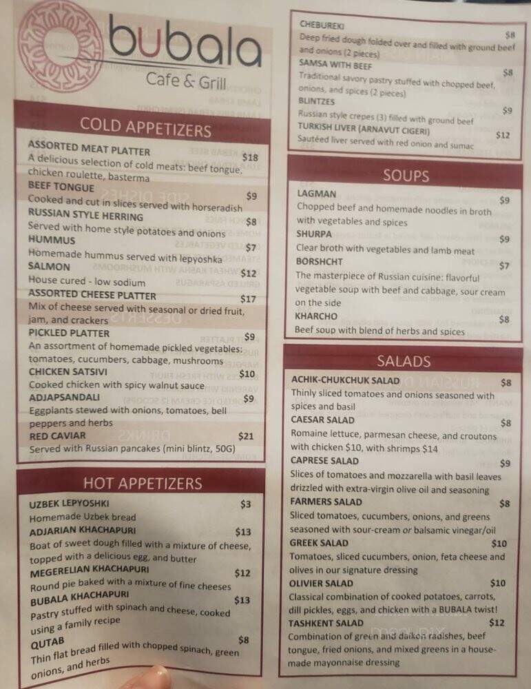 Bubala Cafe & Grill - Dallas, TX menu_pic