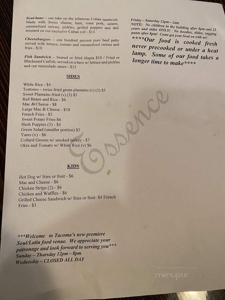 Essence Lounge Tacoma - Tacoma, WA menu_pic
