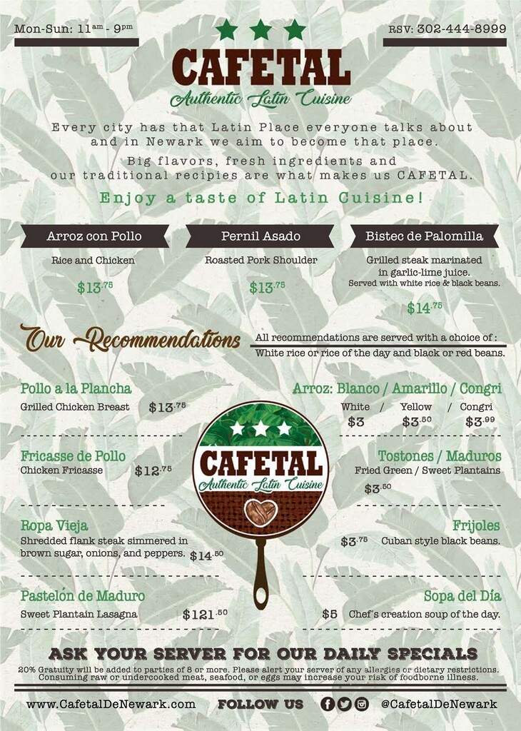 Cafetal De Newark - Newark, DE menu_pic
