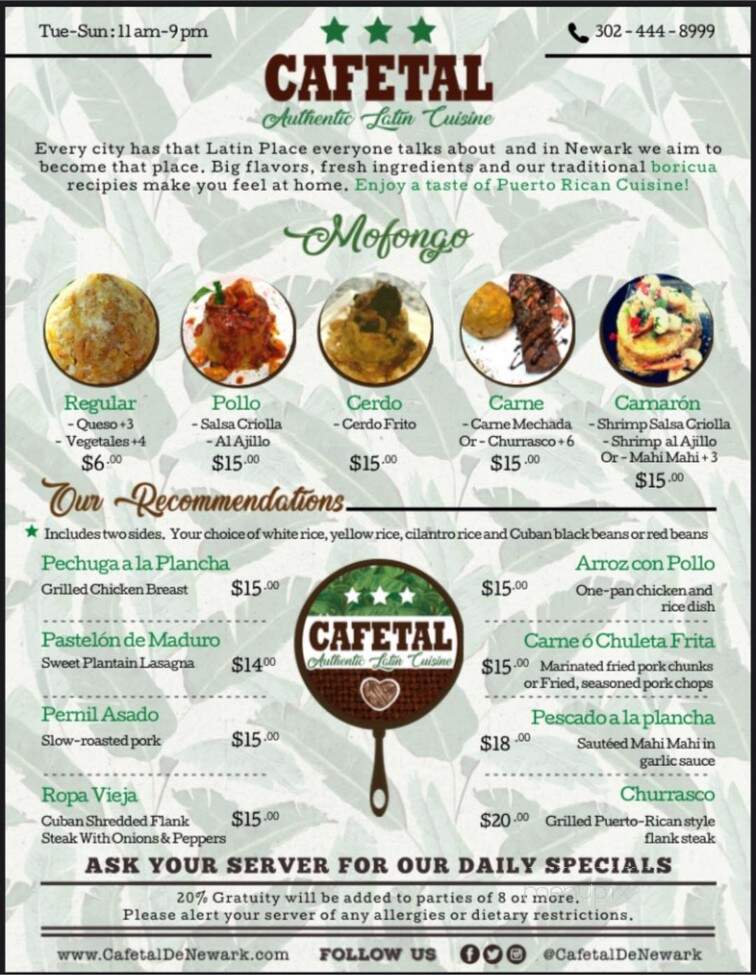 Cafetal De Newark - Newark, DE menu_pic
