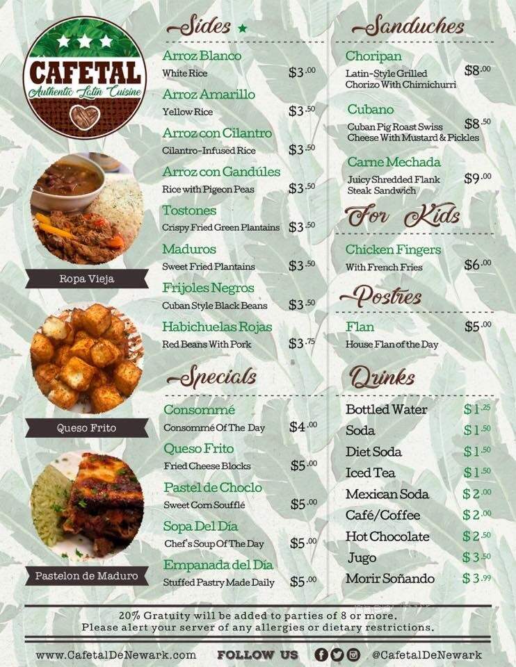 Cafetal De Newark - Newark, DE menu_pic