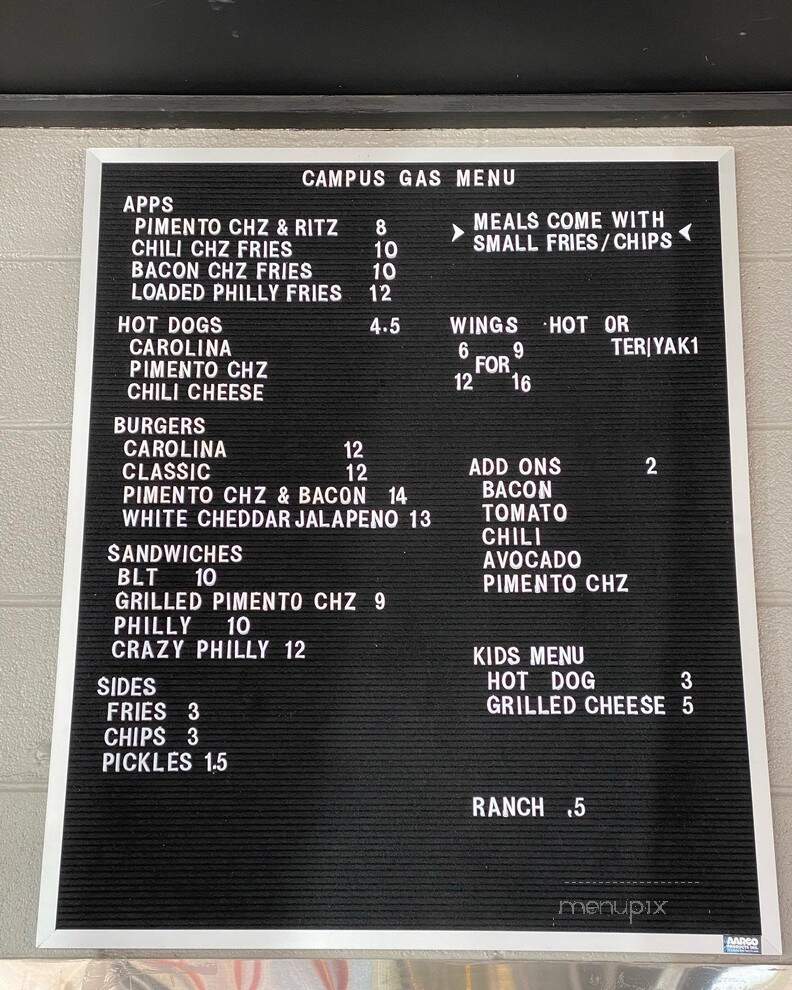 Campus Gas - Winston-Salem, NC menu_pic