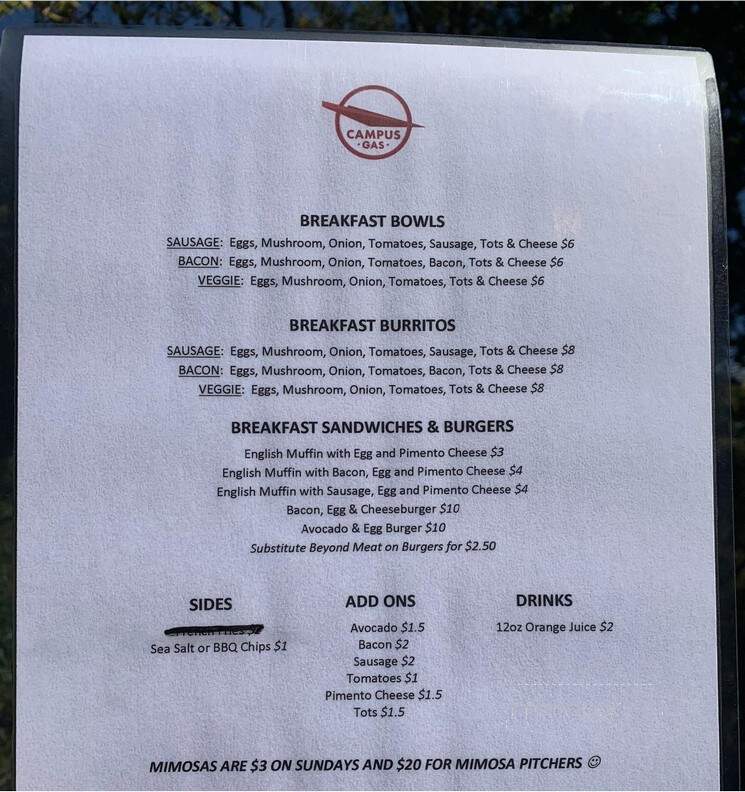 Campus Gas - Winston-Salem, NC menu_pic