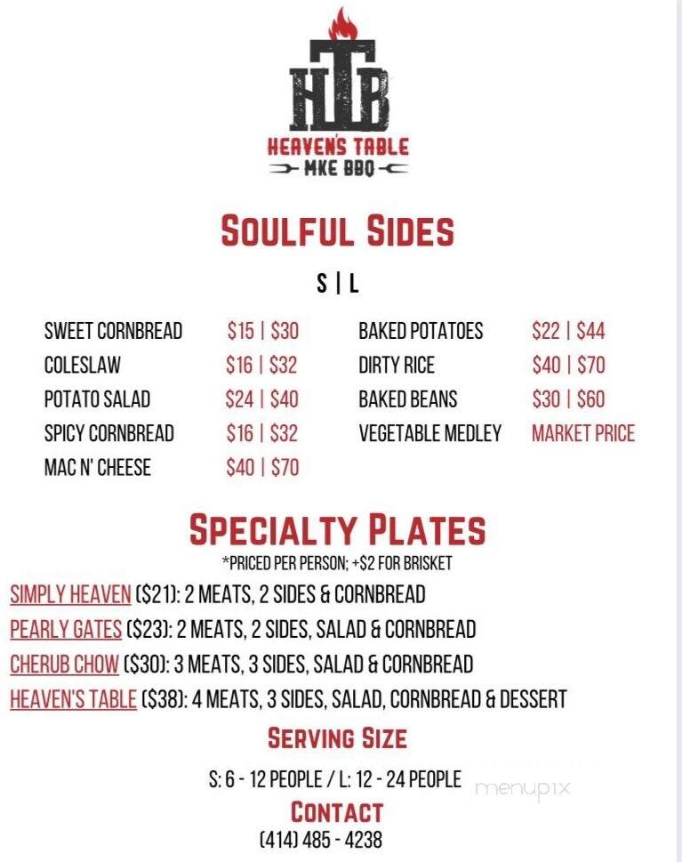 Heaven's Table BBQ - Milwaukee, WI menu_pic