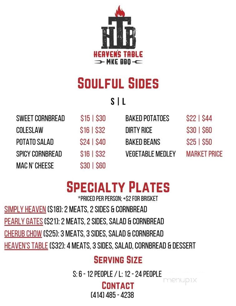Heaven's Table BBQ - Milwaukee, WI menu_pic