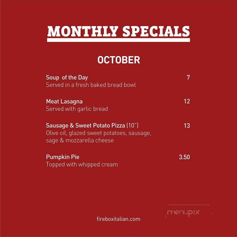 Firebox - Belvidere, IL menu_pic