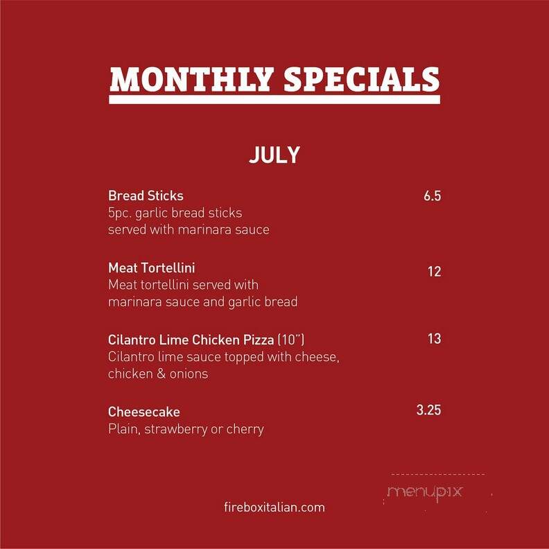 Firebox - Belvidere, IL menu_pic