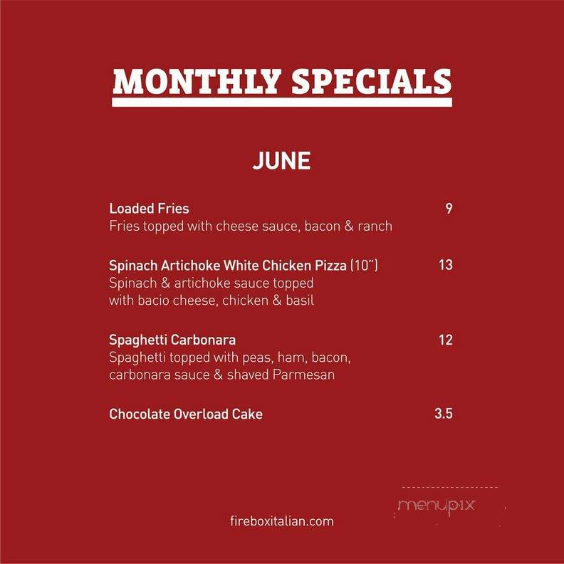 Firebox - Belvidere, IL menu_pic