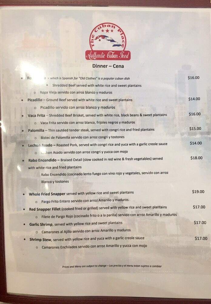 The Cuban Place - Jacksonville, FL menu_pic
