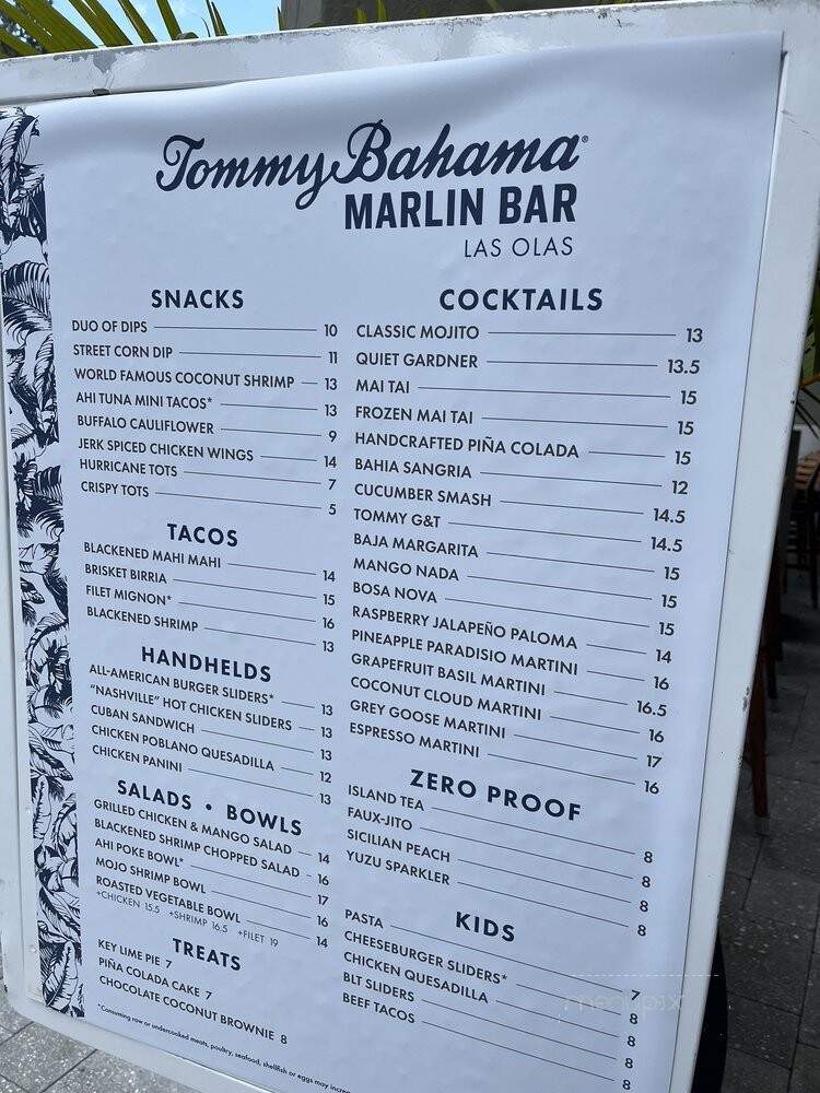 Tommy Bahama | Marlin Bar - Fort Lauderdale, FL menu_pic