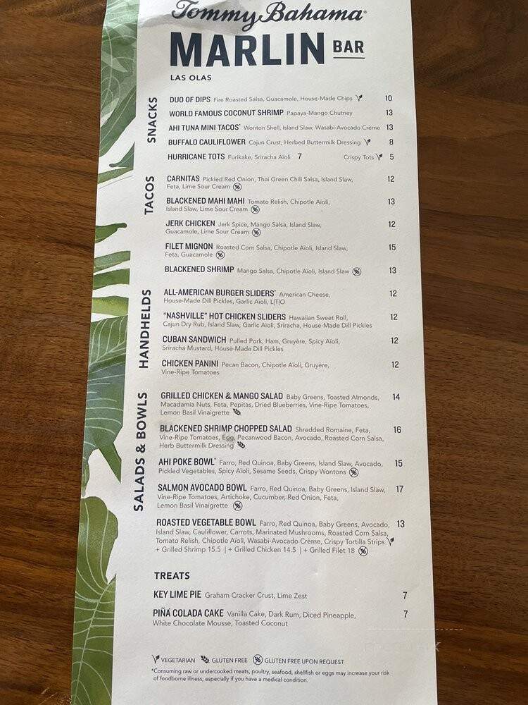 Tommy Bahama | Marlin Bar - Fort Lauderdale, FL menu_pic