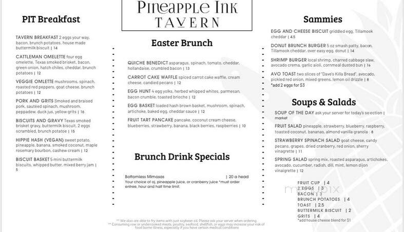 Pineapple Ink Tavern - Augusta, GA menu_pic