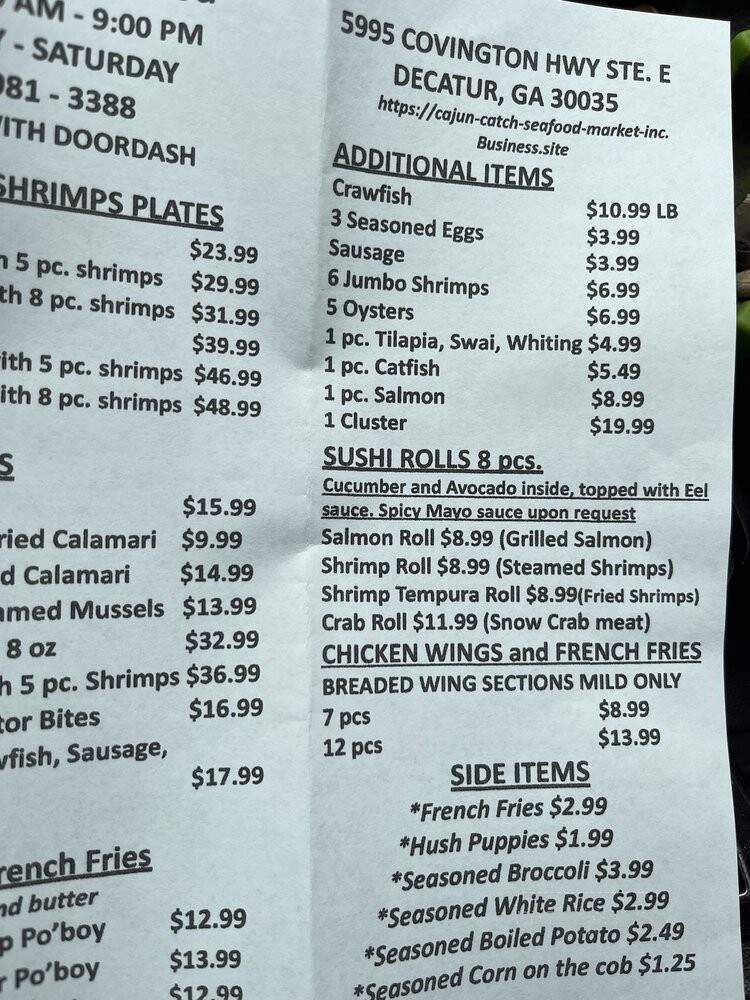 Cajun Catch Seafood - Decatur, GA menu_pic