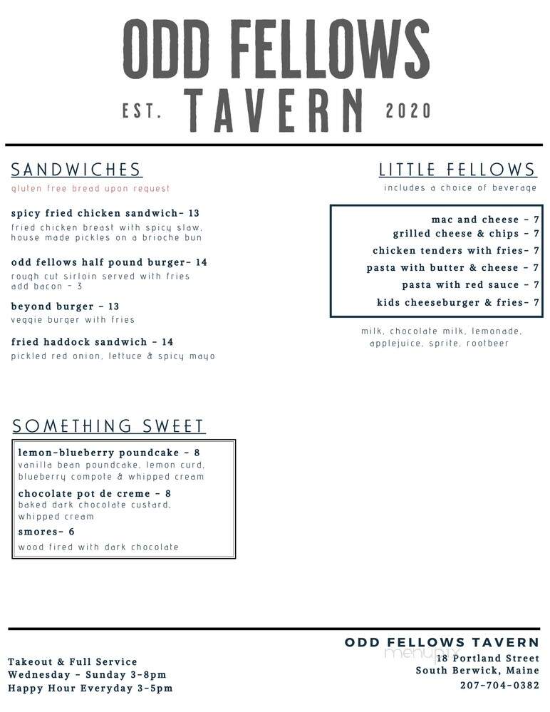 Odd Fellows Tavern - South Berwick, ME menu_pic
