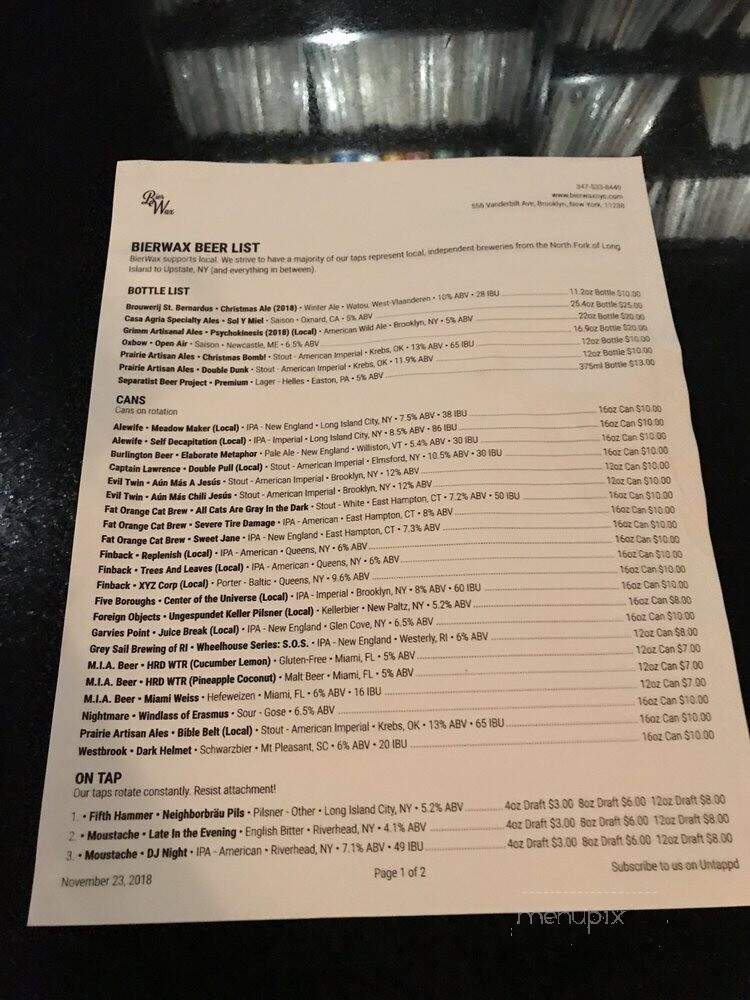 BierWax - Brooklyn, NY menu_pic