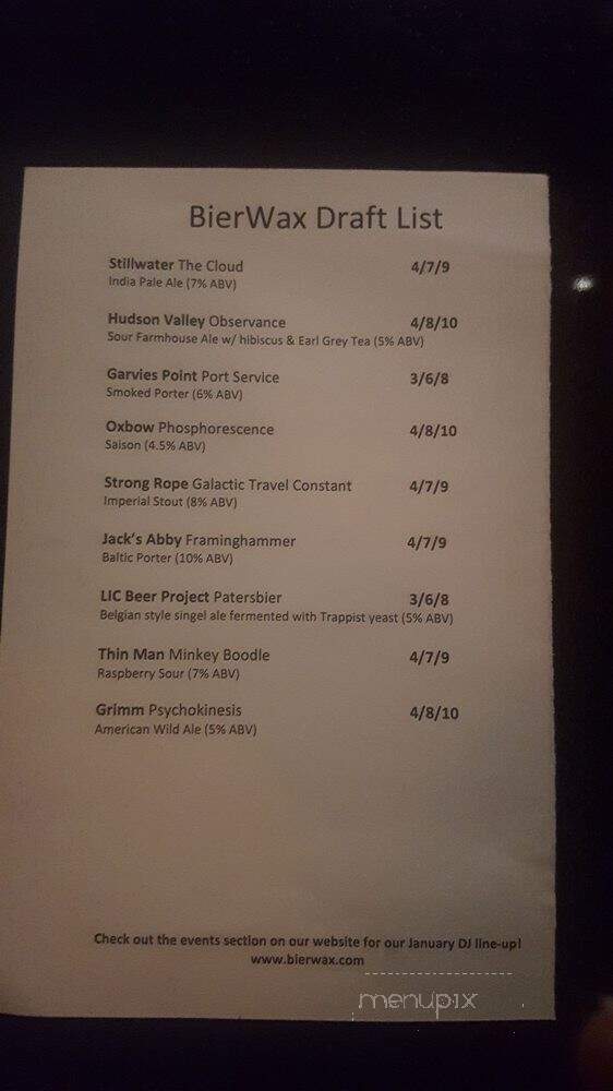 BierWax - Brooklyn, NY menu_pic