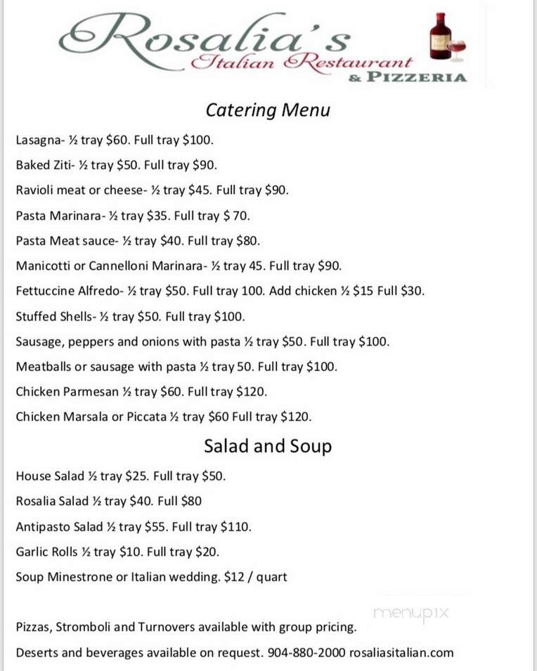 Rosalia's Italian Restaurant & Pizzeria - Jacksonville, FL menu_pic