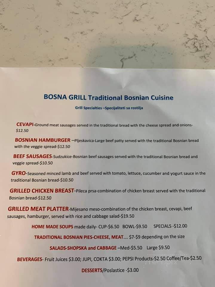 Bosna Grill - Sterling Heights, MI menu_pic