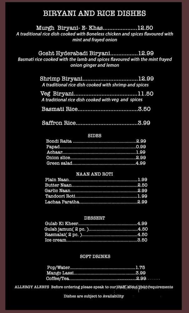 The Kakori Indian Mughlai Cuisine - Mississauga, ON menu_pic